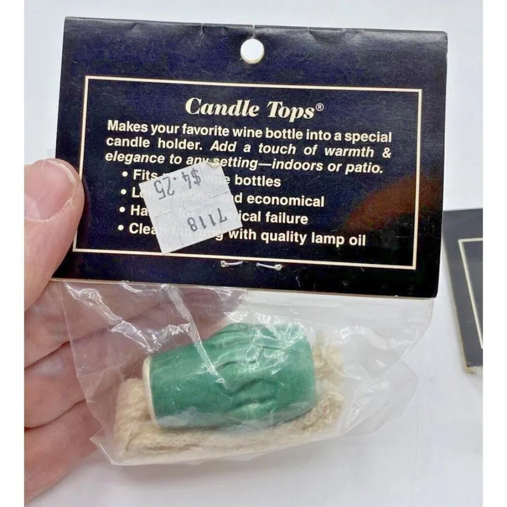 Vtg Candle Tops Wick Holder Wine Bottle Jar Candles Oil Lamp Alcohol Lot 2 NOS